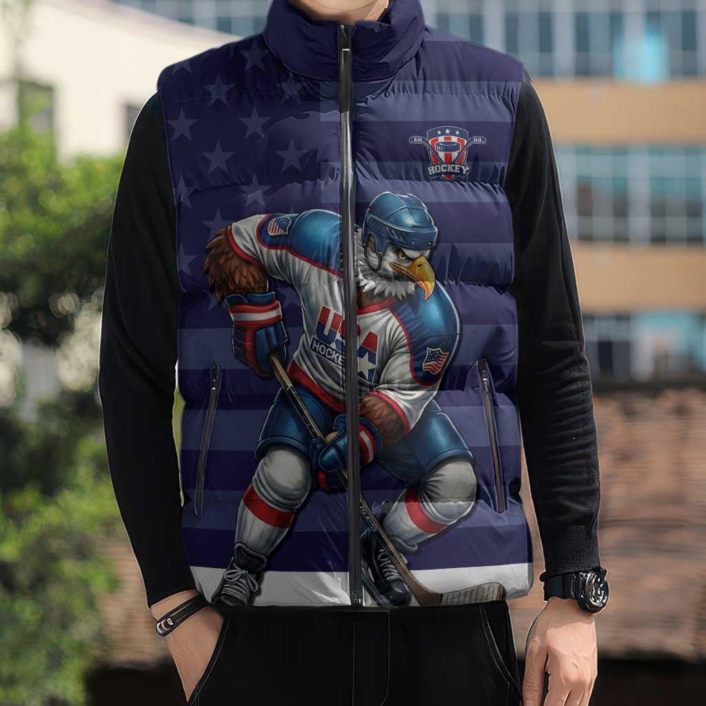 Custom USA Ice Hockey Sleeveless Puffer Jacket United States Eagle Mascot Style
