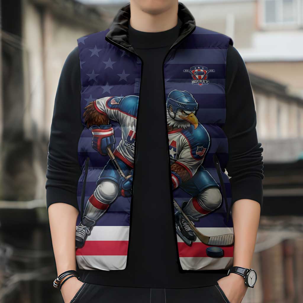 Custom USA Ice Hockey Sleeveless Puffer Jacket United States Eagle Mascot Style