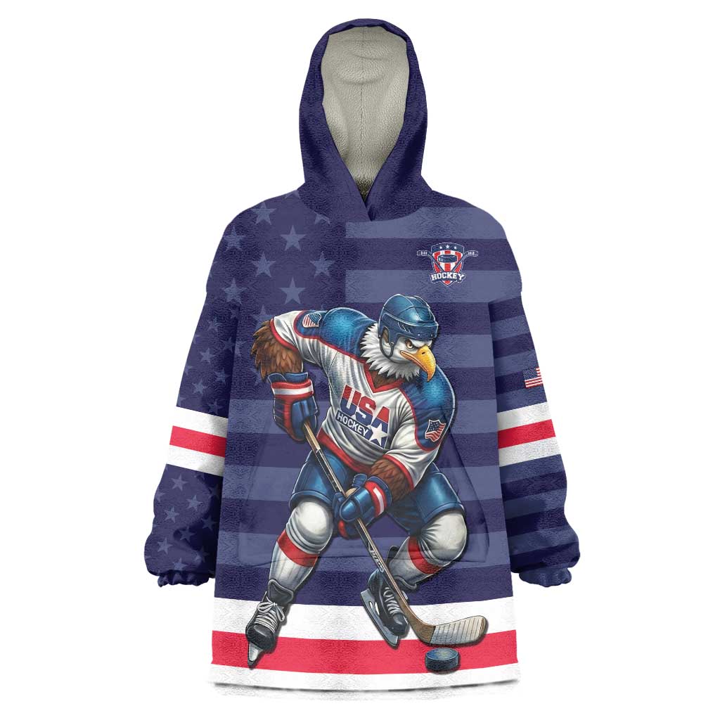 Custom USA Ice Hockey Wearable Blanket Hoodie United States Eagle Mascot Style