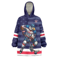 Custom USA Ice Hockey Wearable Blanket Hoodie United States Eagle Mascot Style