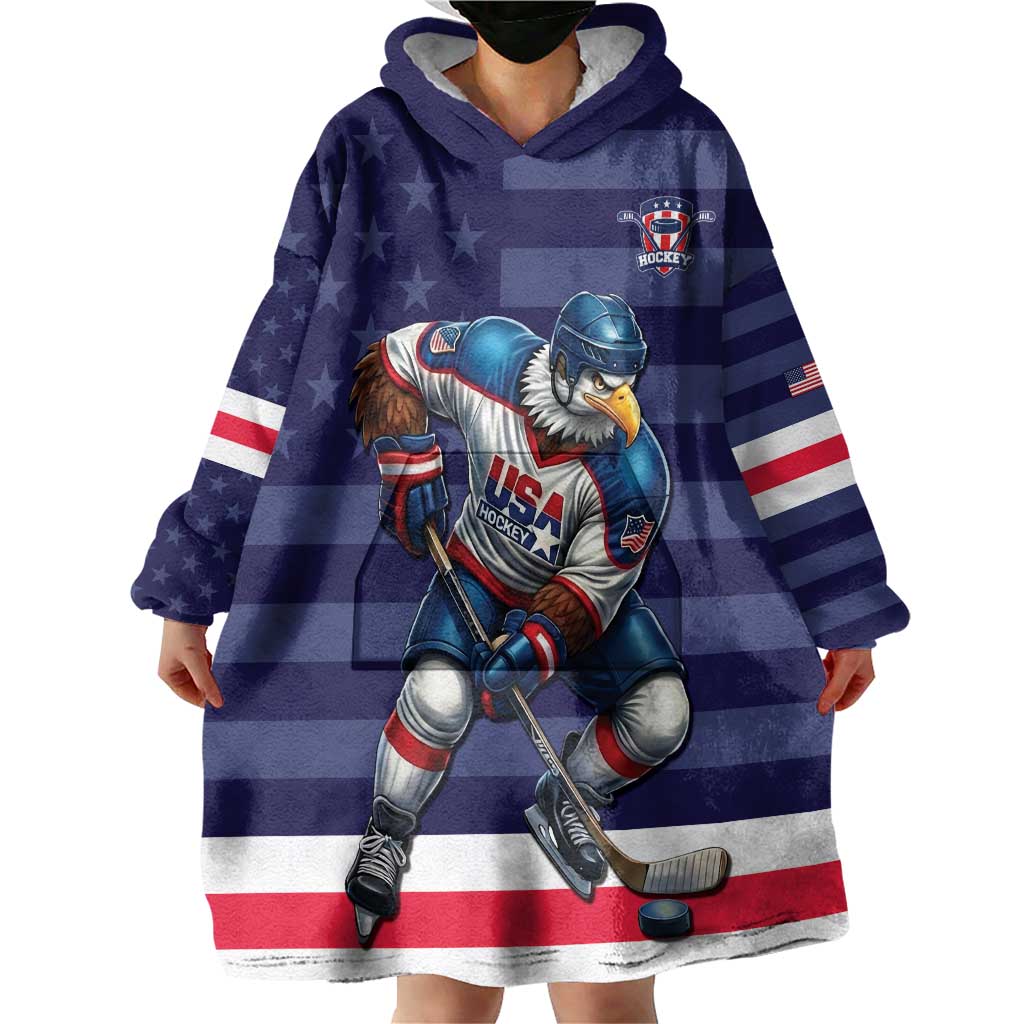 Custom USA Ice Hockey Wearable Blanket Hoodie United States Eagle Mascot Style