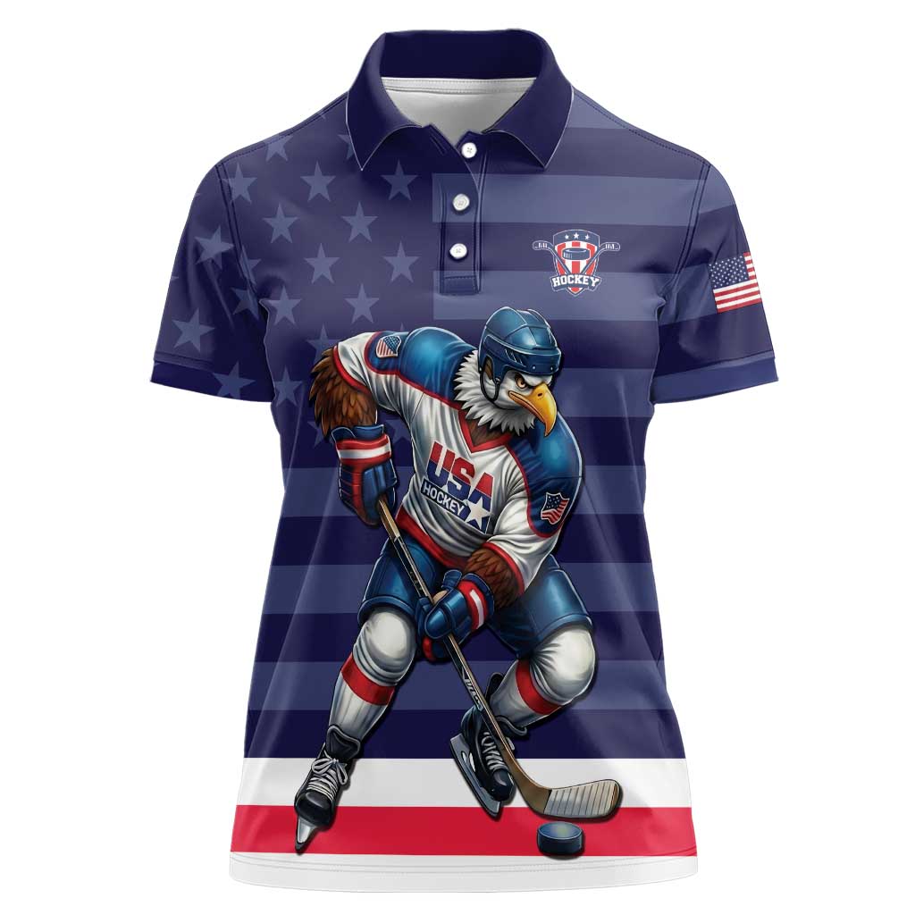 Custom USA Ice Hockey Women Polo Shirt United States Eagle Mascot Style