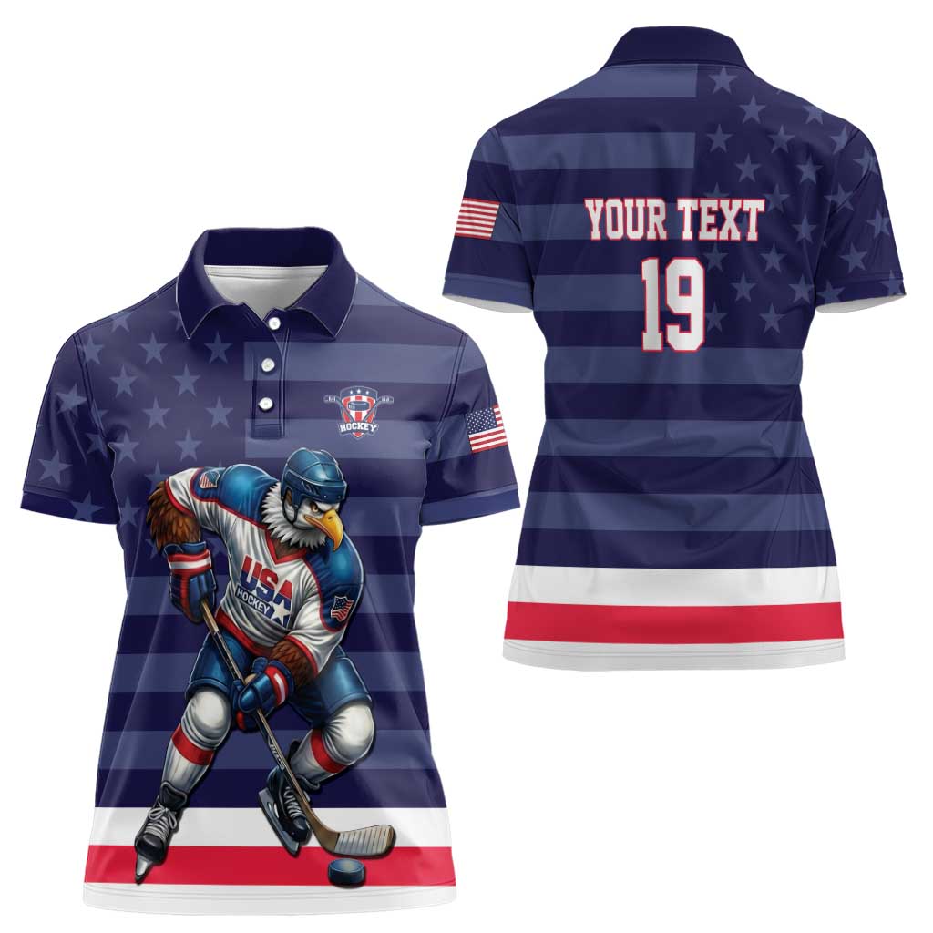 Custom USA Ice Hockey Women Polo Shirt United States Eagle Mascot Style