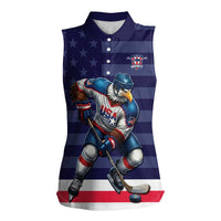 Custom USA Ice Hockey Women Sleeveless Polo Shirt United States Eagle Mascot Style