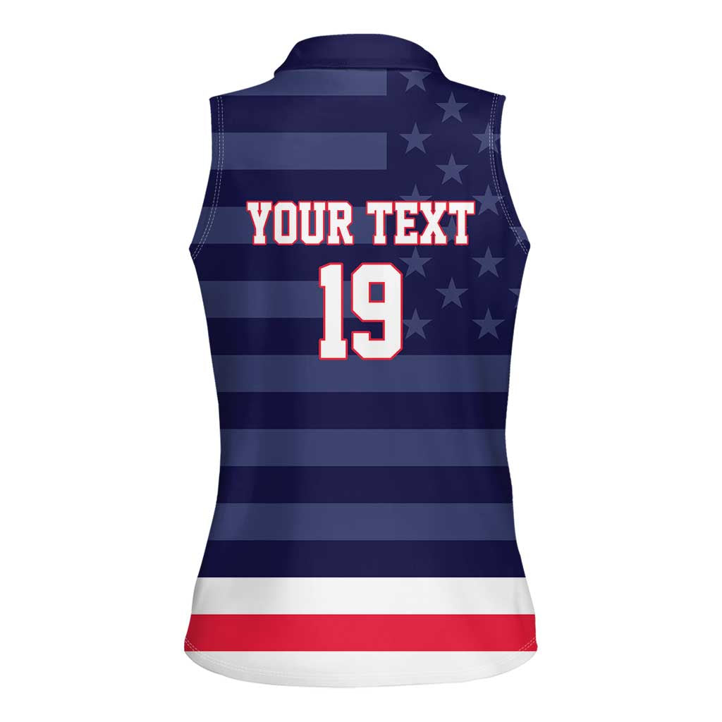 Custom USA Ice Hockey Women Sleeveless Polo Shirt United States Eagle Mascot Style