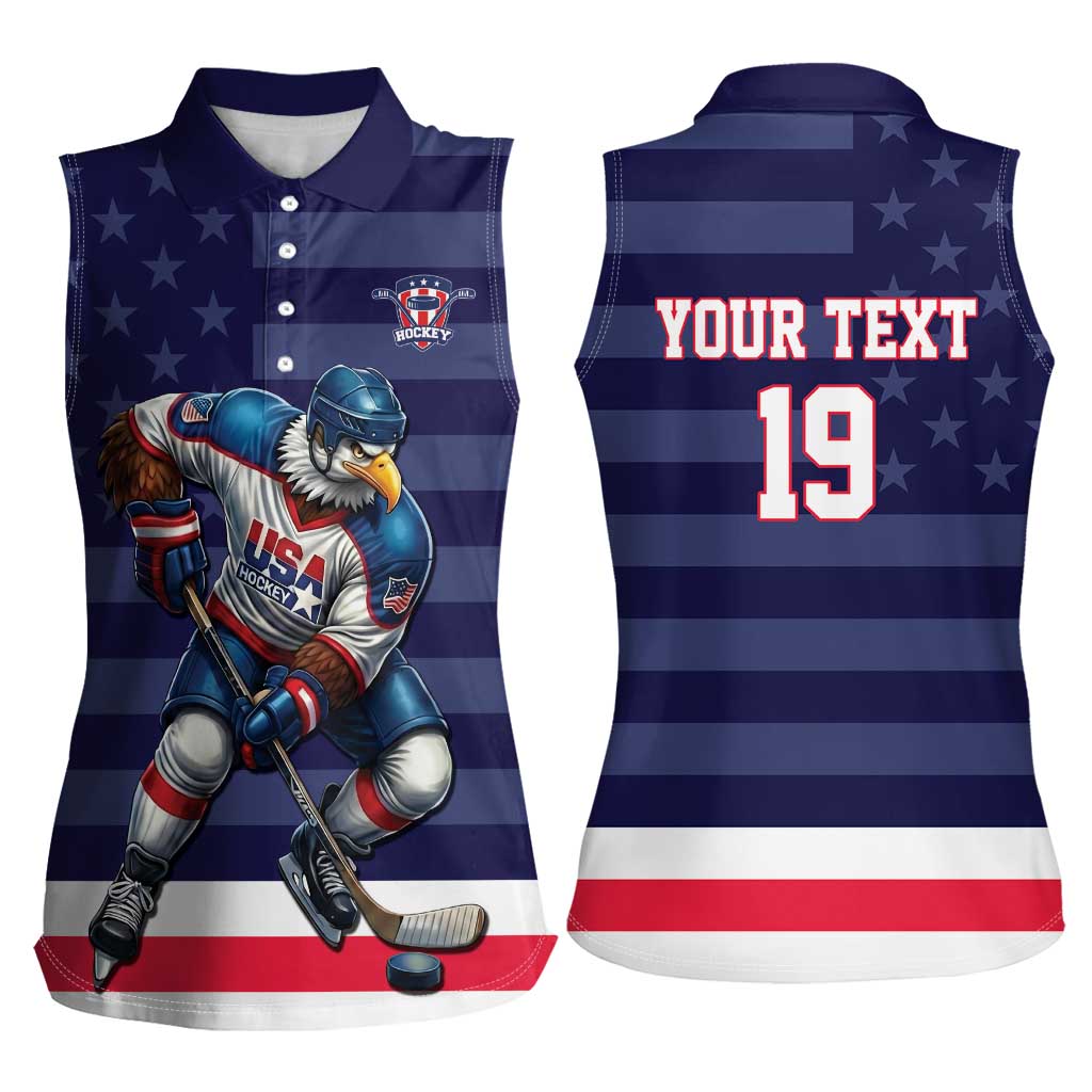 Custom USA Ice Hockey Women Sleeveless Polo Shirt United States Eagle Mascot Style
