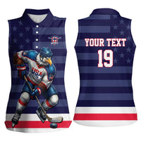 Custom USA Ice Hockey Women Sleeveless Polo Shirt United States Eagle Mascot Style