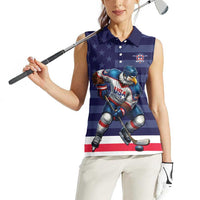 Custom USA Ice Hockey Women Sleeveless Polo Shirt United States Eagle Mascot Style