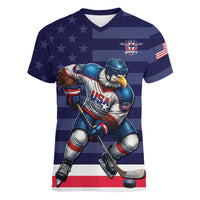 Custom USA Ice Hockey Women V-Neck T-Shirt United States Eagle Mascot Style