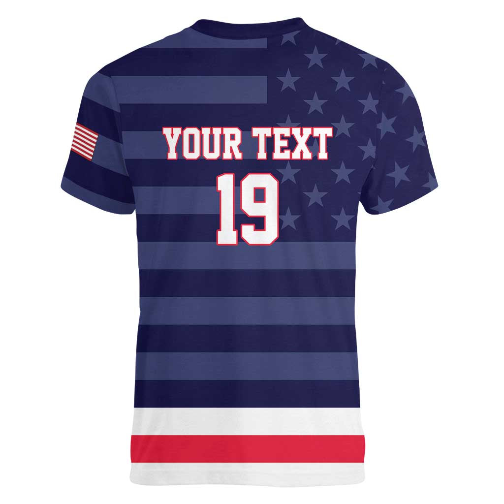 Custom USA Ice Hockey Women V-Neck T-Shirt United States Eagle Mascot Style