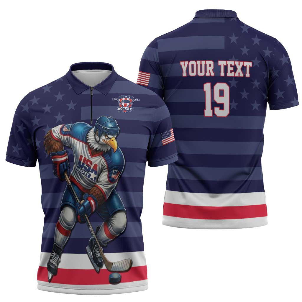 Custom USA Ice Hockey Zipper Polo Shirt United States Eagle Mascot Style