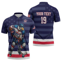 Custom USA Ice Hockey Zipper Polo Shirt United States Eagle Mascot Style
