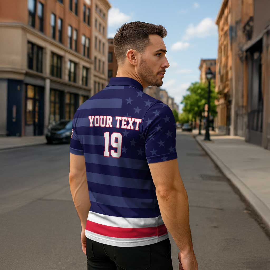Custom USA Ice Hockey Zipper Polo Shirt United States Eagle Mascot Style