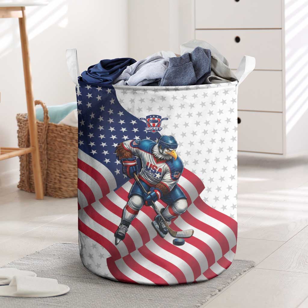 USA Ice Hockey Laundry Basket Eagle Mascot Stars and Stripes Design