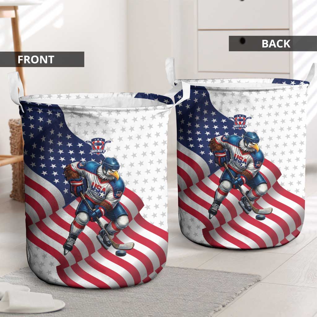USA Ice Hockey Laundry Basket Eagle Mascot Stars and Stripes Design