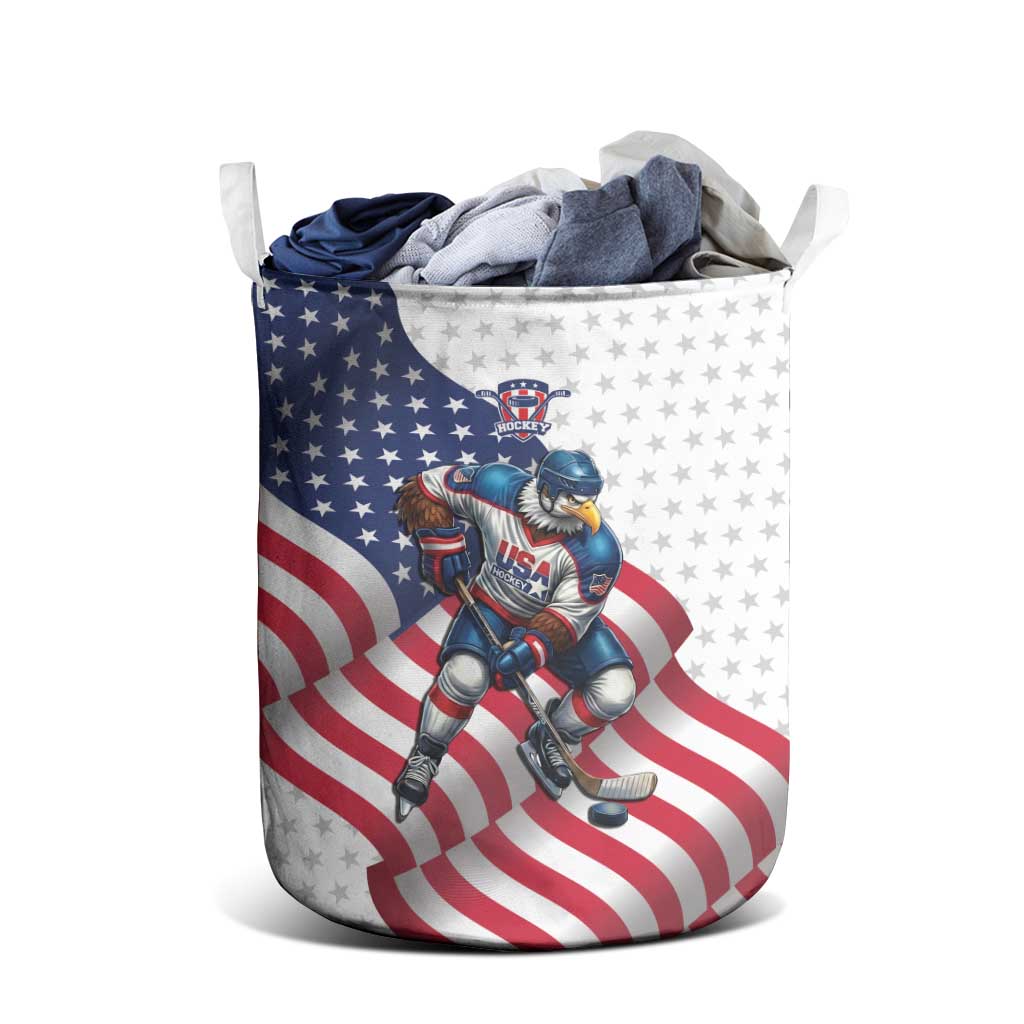 USA Ice Hockey Laundry Basket Eagle Mascot Stars and Stripes Design