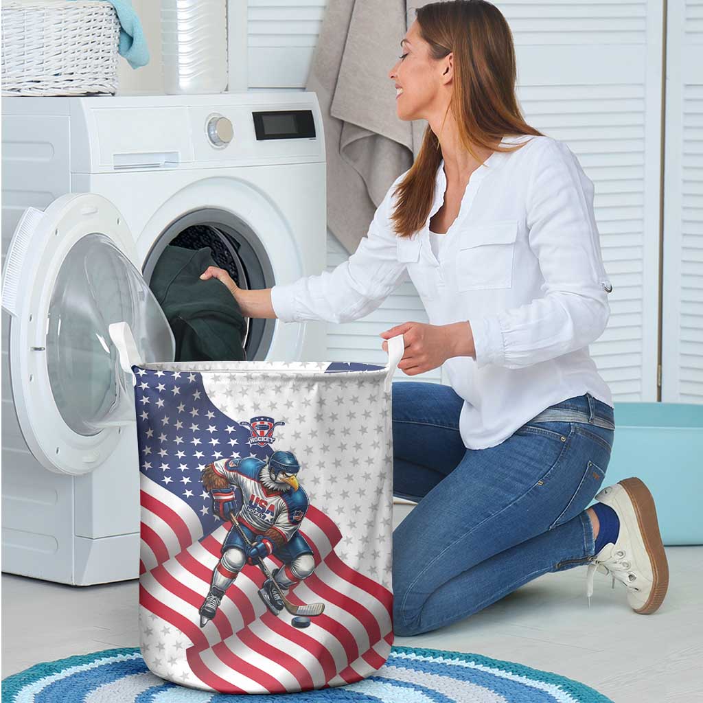 USA Ice Hockey Laundry Basket Eagle Mascot Stars and Stripes Design