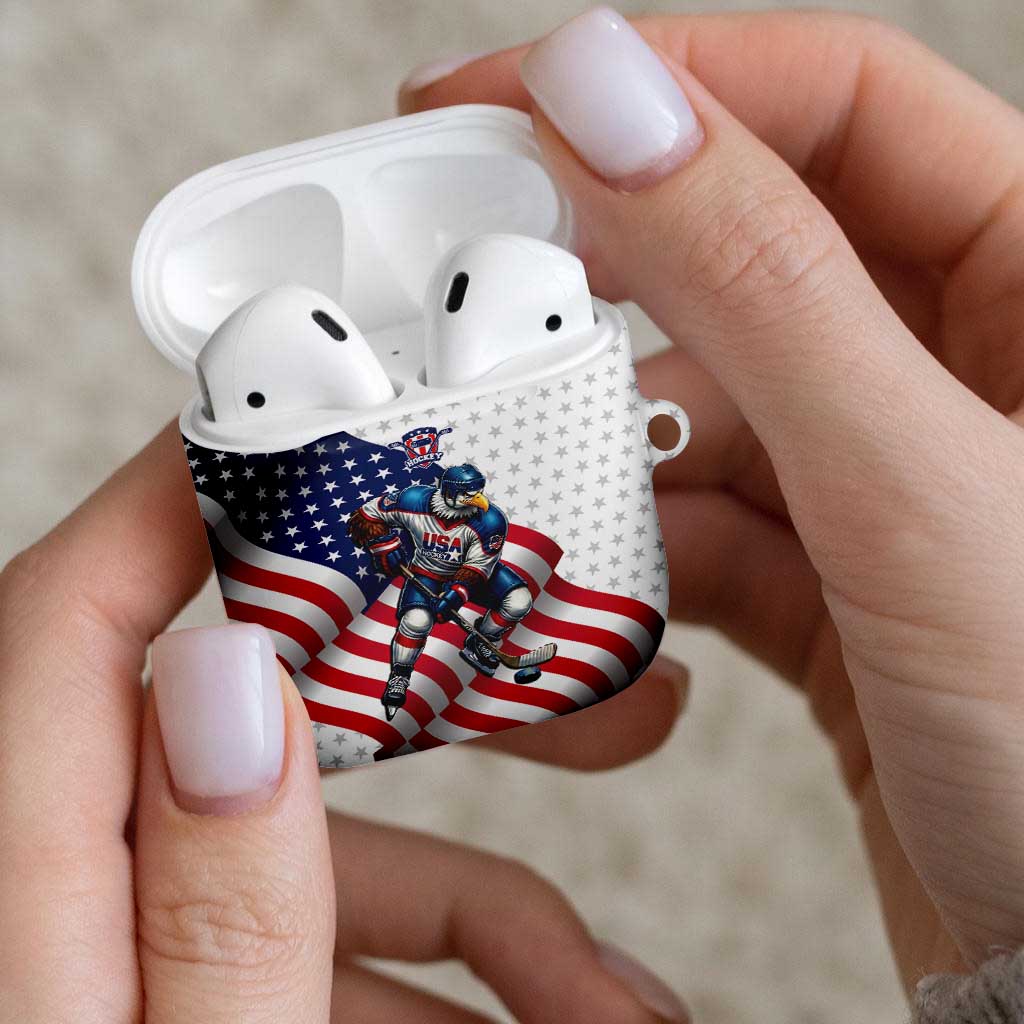 USA Ice Hockey AirPods Case Eagle Mascot Stars and Stripes Design