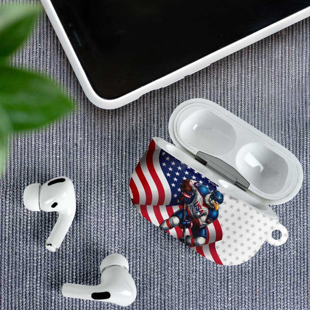 USA Ice Hockey AirPods Case Eagle Mascot Stars and Stripes Design