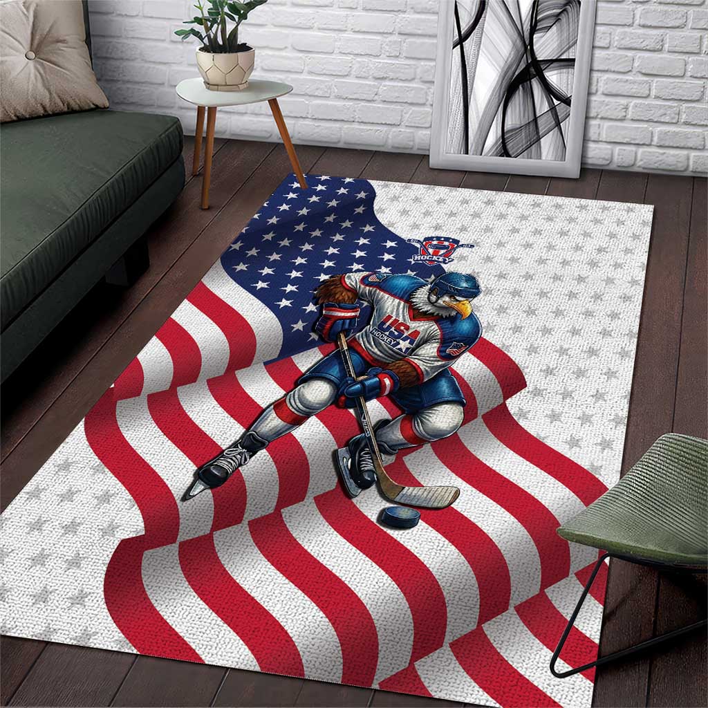 USA Ice Hockey Area Rug Eagle Mascot Stars and Stripes Design