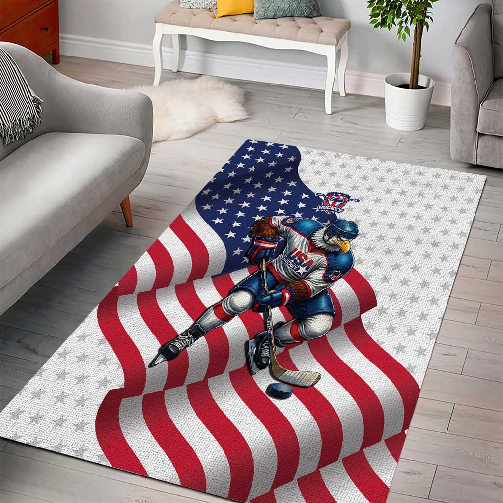 USA Ice Hockey Area Rug Eagle Mascot Stars and Stripes Design