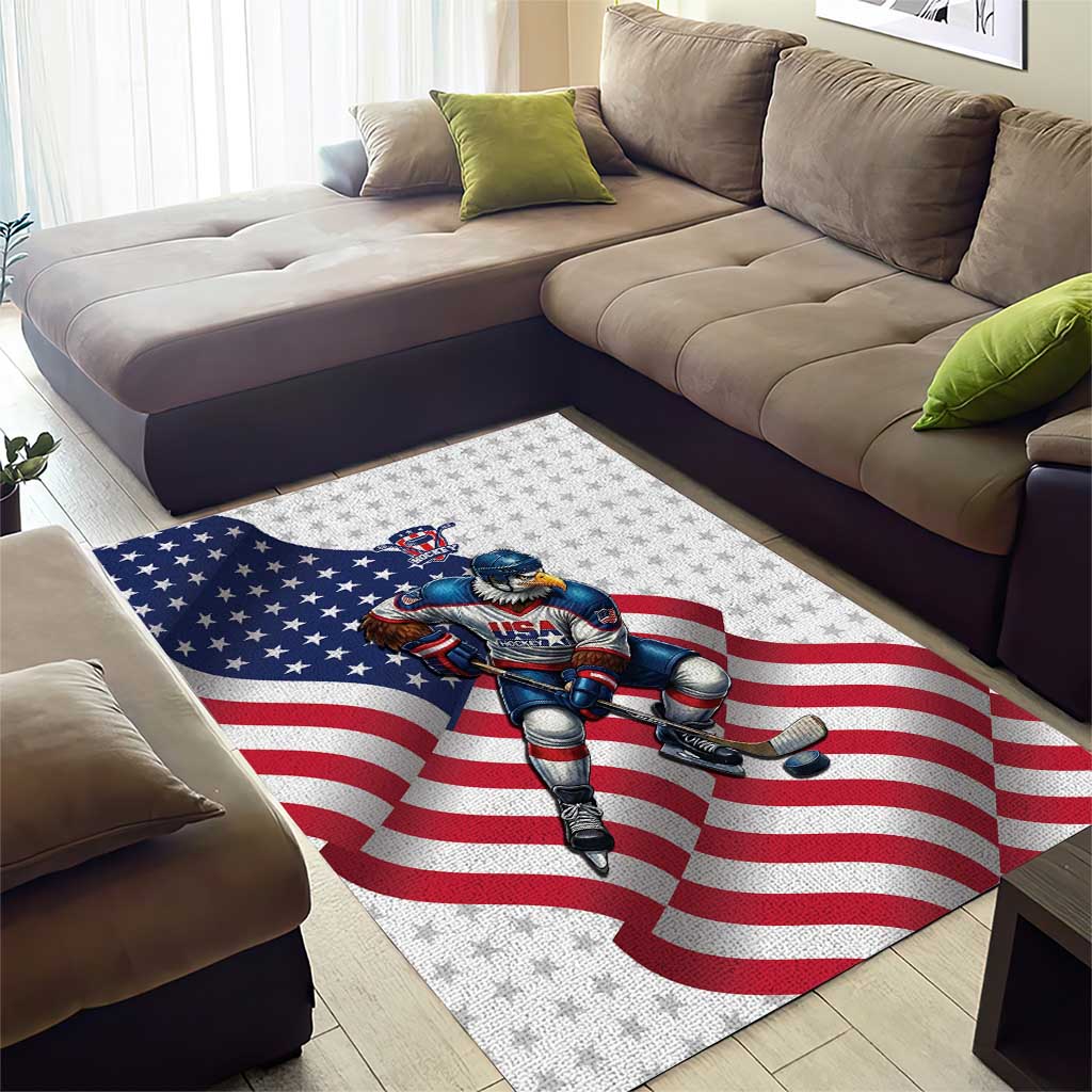 USA Ice Hockey Area Rug Eagle Mascot Stars and Stripes Design
