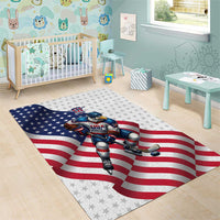 USA Ice Hockey Area Rug Eagle Mascot Stars and Stripes Design