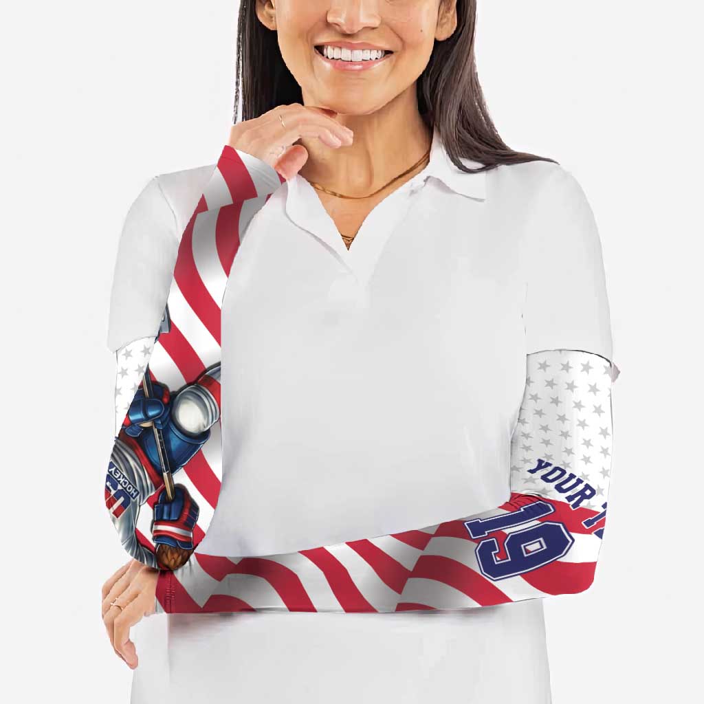 Custom USA Ice Hockey Arm Sleeves Eagle Mascot Stars and Stripes Design