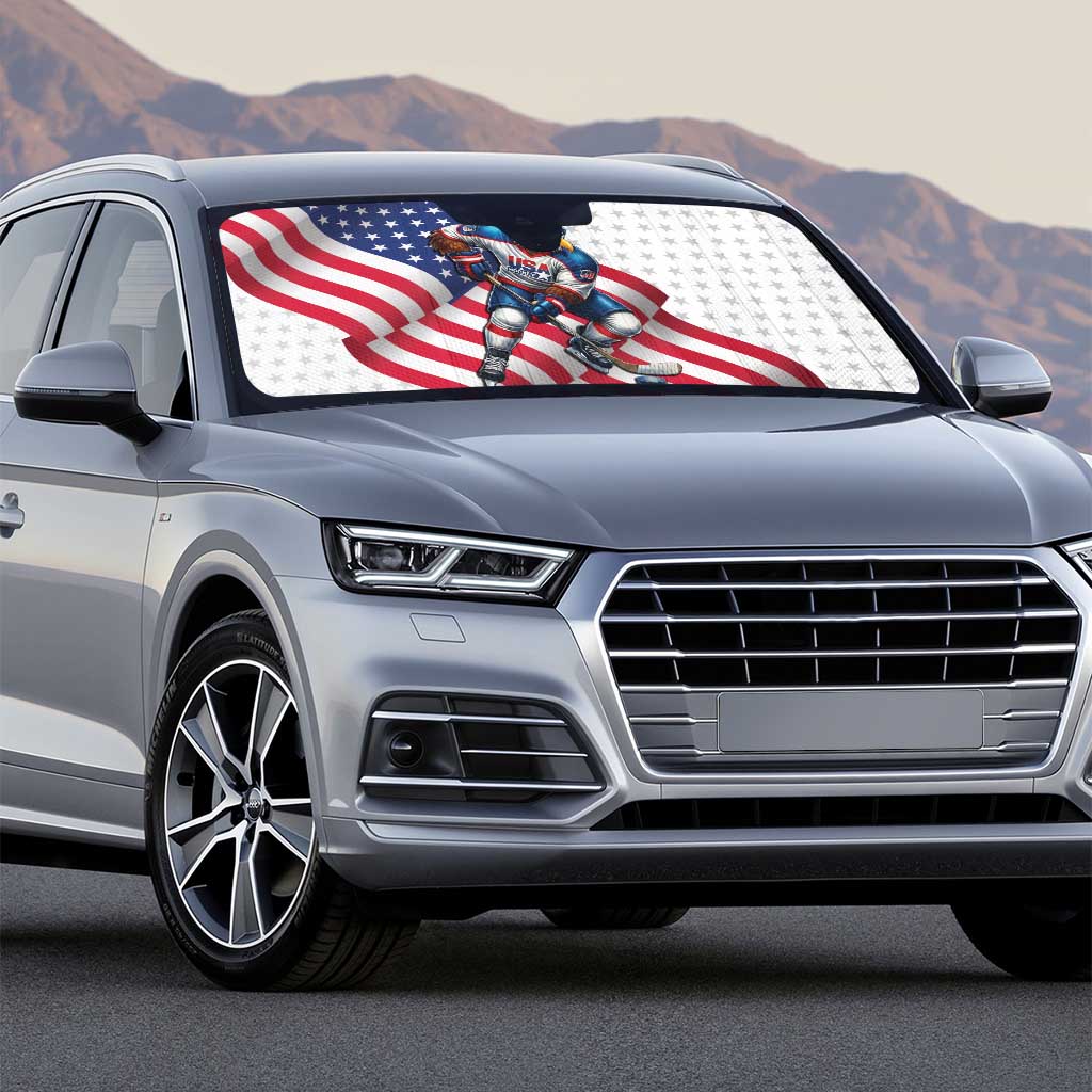 USA Ice Hockey Auto Sun Shade Eagle Mascot Stars and Stripes Design