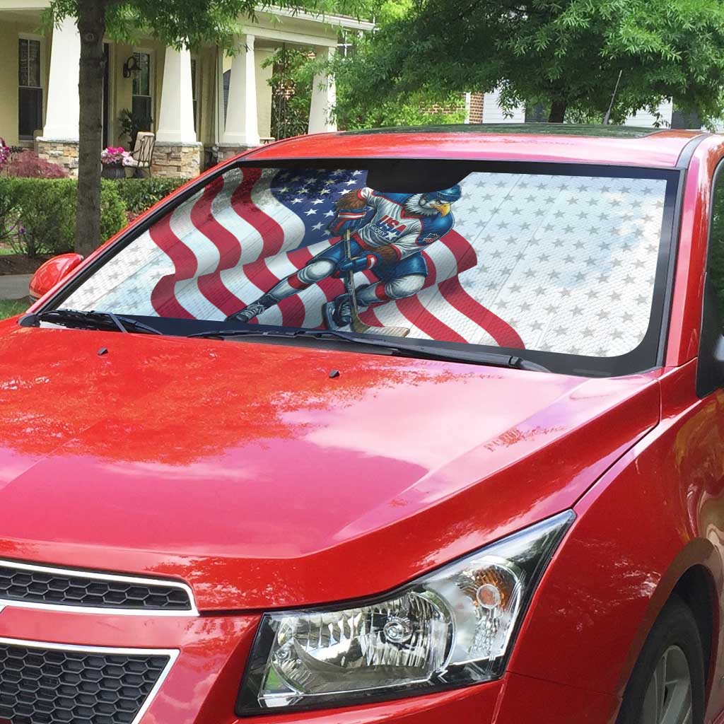 USA Ice Hockey Auto Sun Shade Eagle Mascot Stars and Stripes Design