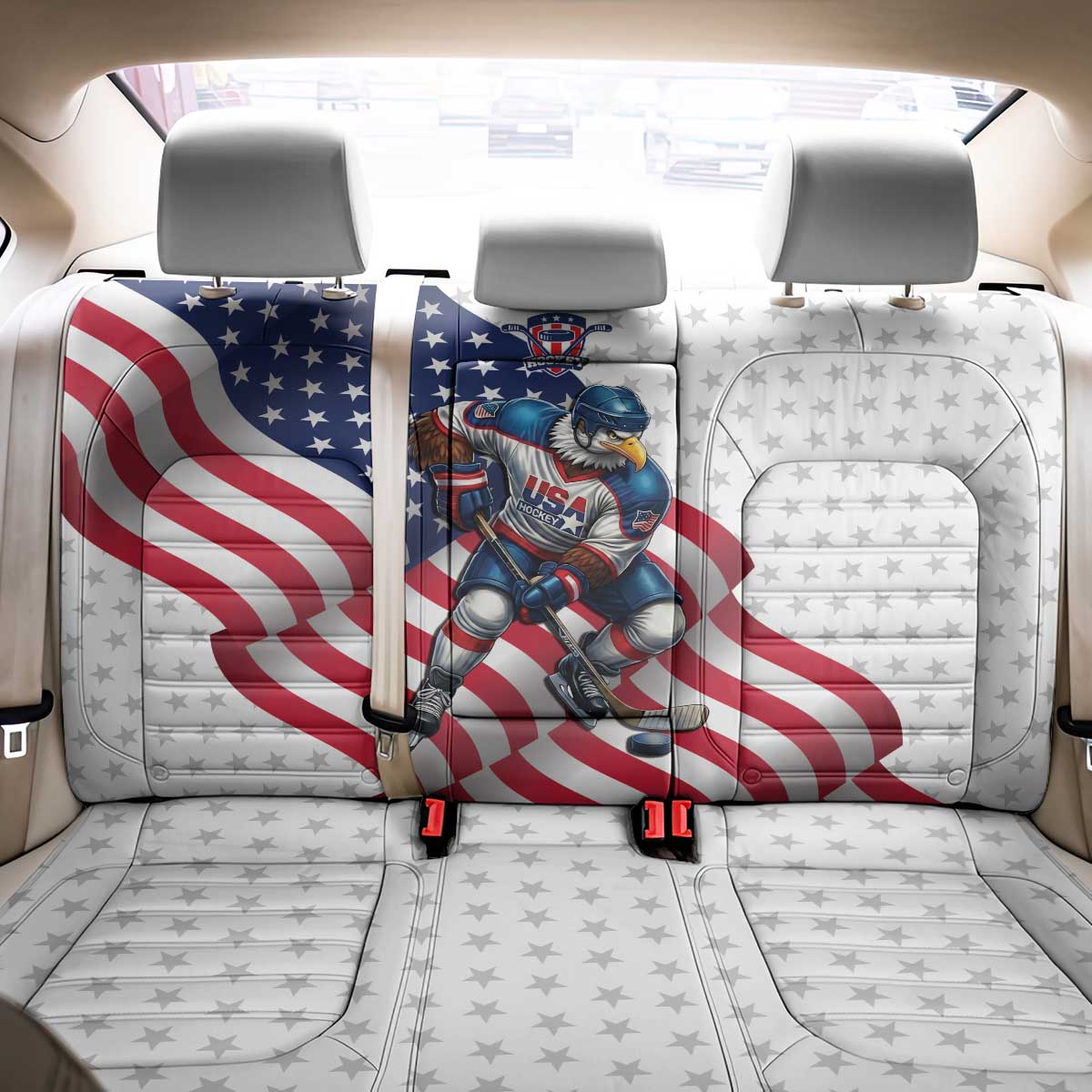 USA Ice Hockey Back Car Seat Cover Eagle Mascot Stars and Stripes Design