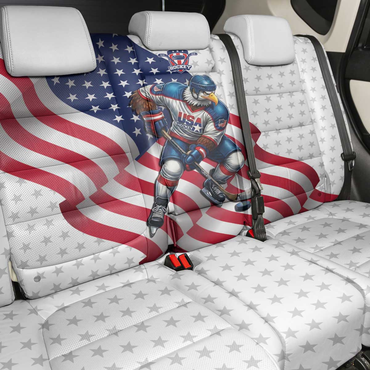 USA Ice Hockey Back Car Seat Cover Eagle Mascot Stars and Stripes Design