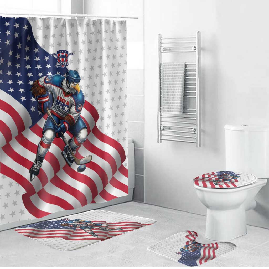 USA Ice Hockey Bathroom Set Eagle Mascot Stars and Stripes Design