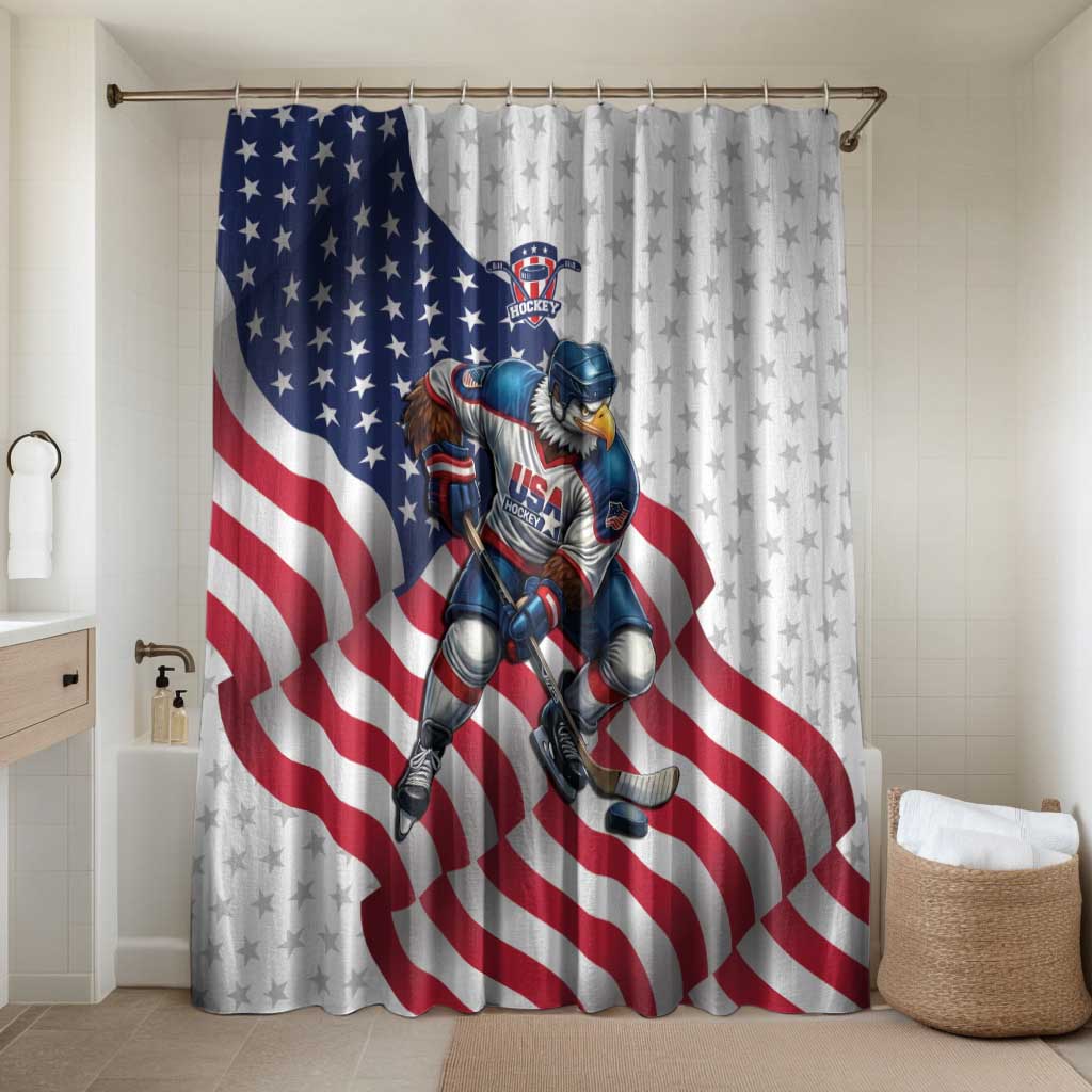 USA Ice Hockey Bathroom Set Eagle Mascot Stars and Stripes Design
