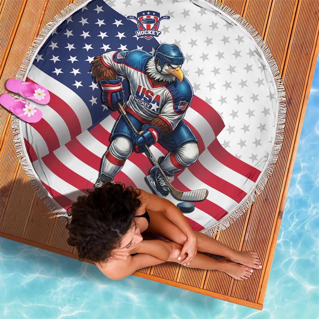 USA Ice Hockey Beach Blanket Eagle Mascot Stars and Stripes Design