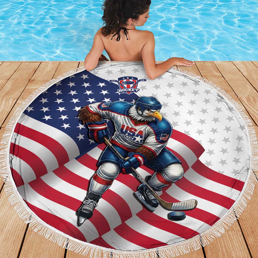 USA Ice Hockey Beach Blanket Eagle Mascot Stars and Stripes Design