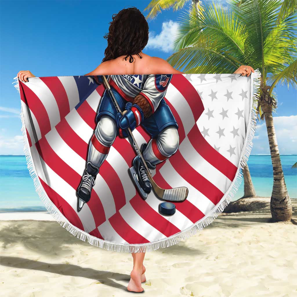 USA Ice Hockey Beach Blanket Eagle Mascot Stars and Stripes Design