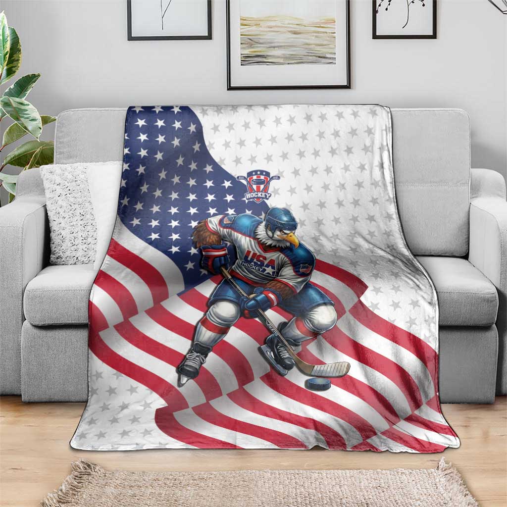 USA Ice Hockey Blanket Eagle Mascot Stars and Stripes Design