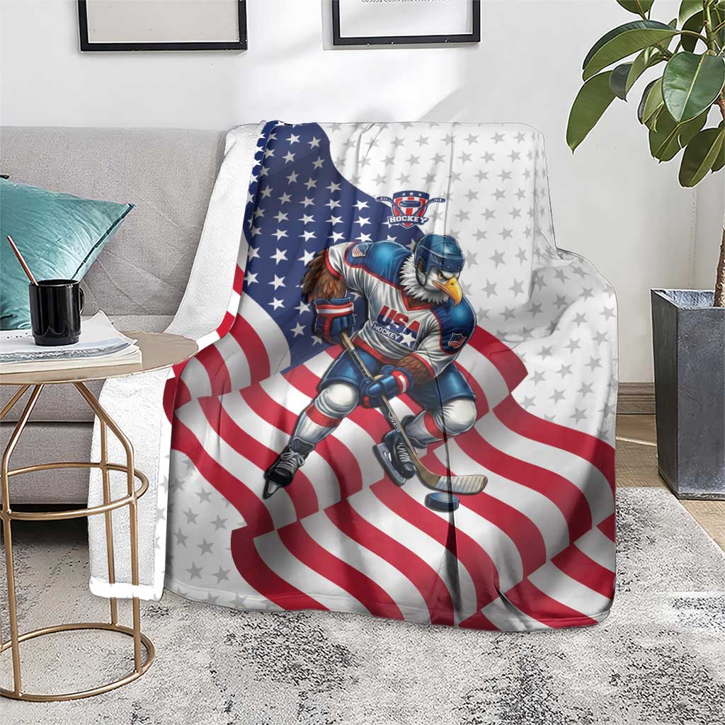 USA Ice Hockey Blanket Eagle Mascot Stars and Stripes Design