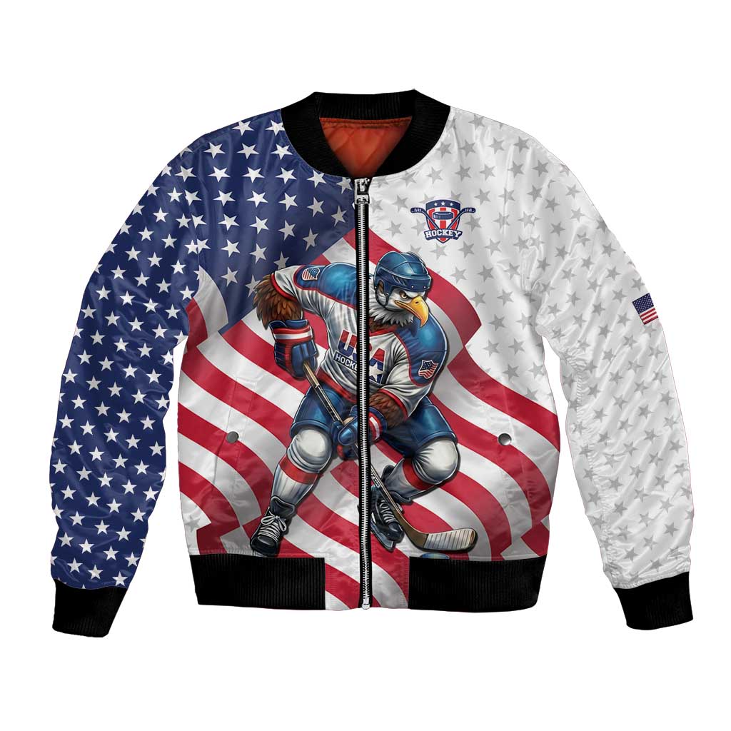Custom USA Ice Hockey Bomber Jacket Eagle Mascot Stars and Stripes Design