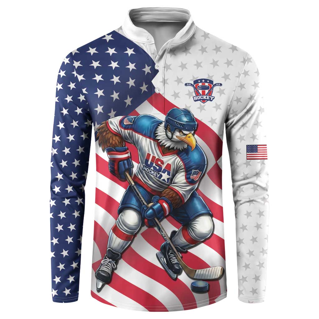 Custom USA Ice Hockey Button Sweatshirt Eagle Mascot Stars and Stripes Design