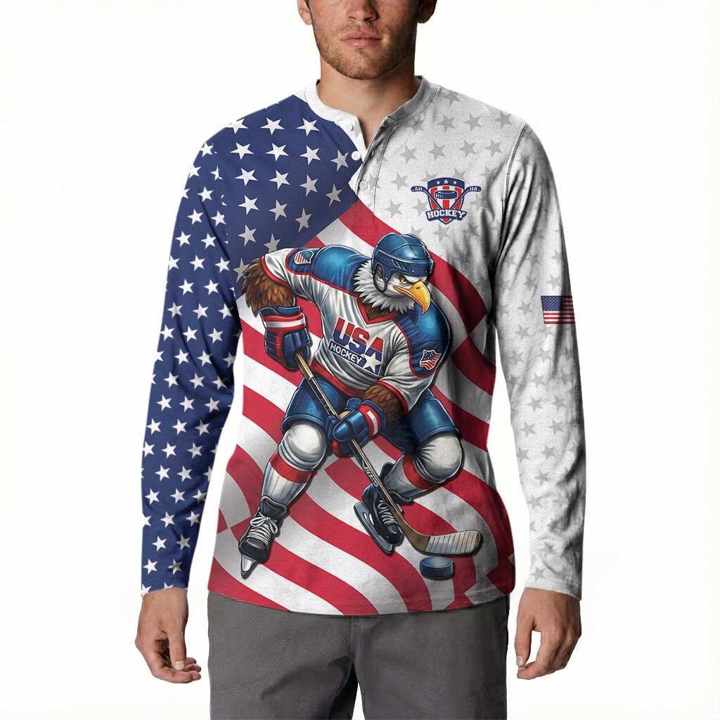 Custom USA Ice Hockey Button Sweatshirt Eagle Mascot Stars and Stripes Design