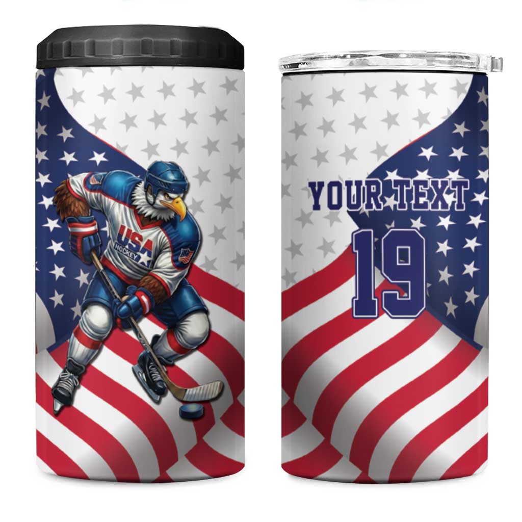 Custom USA Ice Hockey 4 in 1 Can Cooler Tumbler Eagle Mascot Stars and Stripes Design