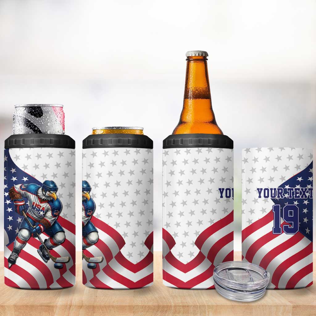 Custom USA Ice Hockey 4 in 1 Can Cooler Tumbler Eagle Mascot Stars and Stripes Design