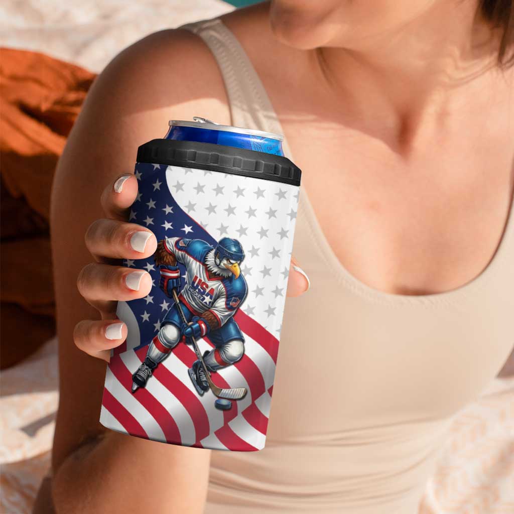 Custom USA Ice Hockey 4 in 1 Can Cooler Tumbler Eagle Mascot Stars and Stripes Design