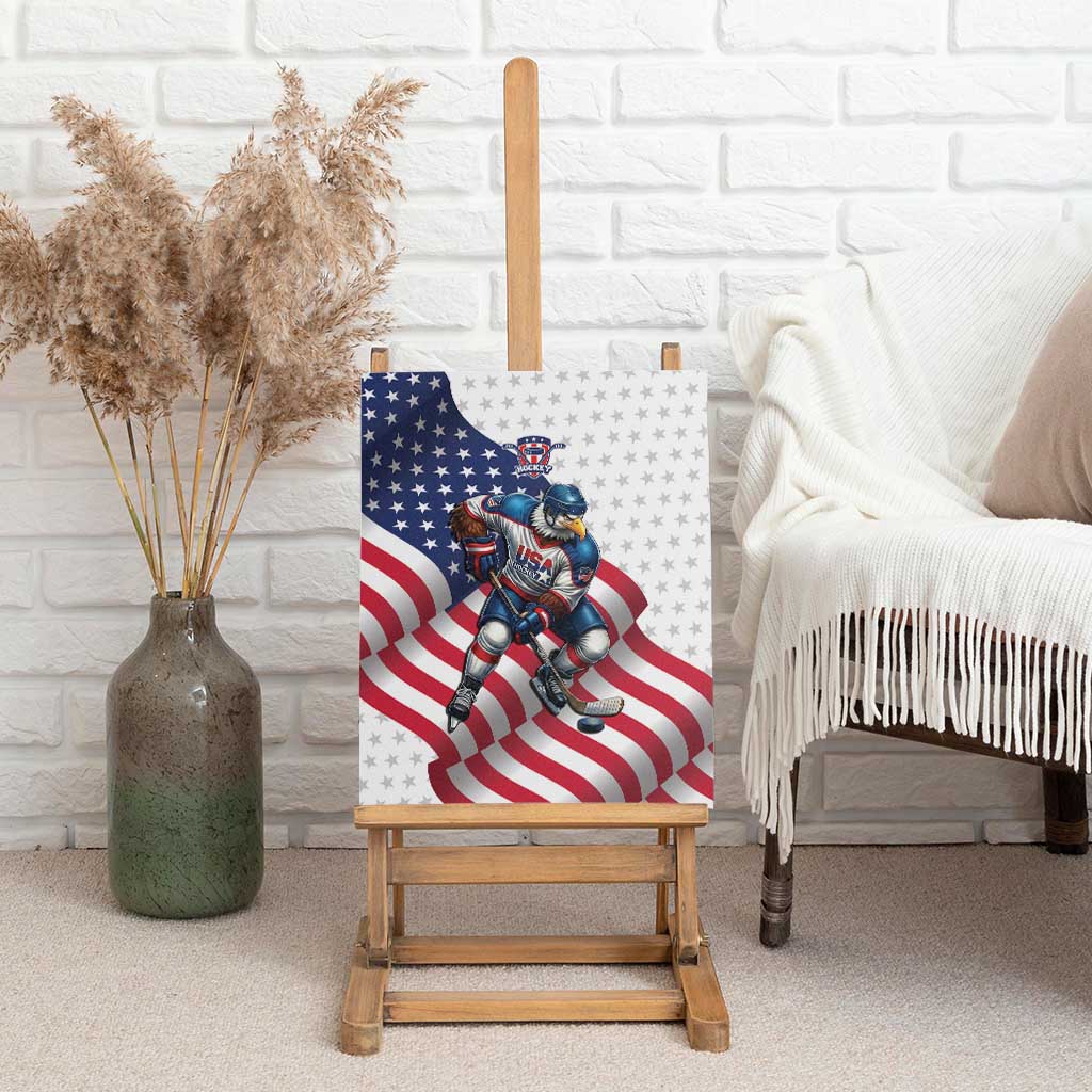 USA Ice Hockey Canvas Wall Art Eagle Mascot Stars and Stripes Design
