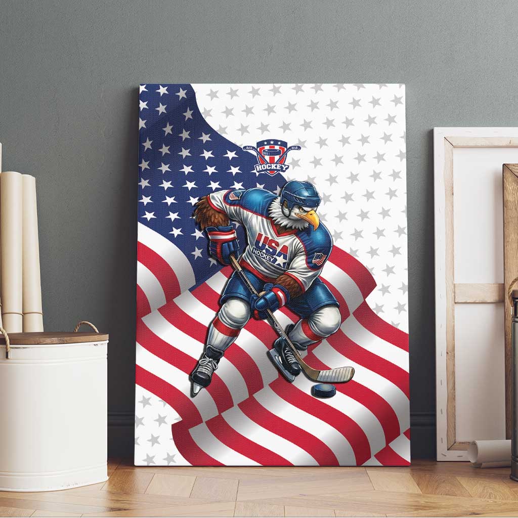 USA Ice Hockey Canvas Wall Art Eagle Mascot Stars and Stripes Design