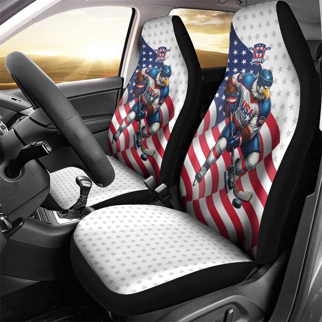USA Ice Hockey Car Seat Cover Eagle Mascot Stars and Stripes Design