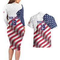 Custom USA Ice Hockey Couples Matching Long Sleeve Bodycon Dress and Hawaiian Shirt Eagle Mascot Stars and Stripes Design