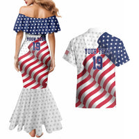Custom USA Ice Hockey Couples Matching Mermaid Dress and Hawaiian Shirt Eagle Mascot Stars and Stripes Design